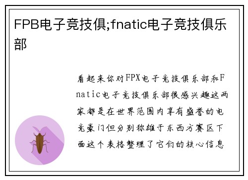 FPB电子竞技俱;fnatic电子竞技俱乐部